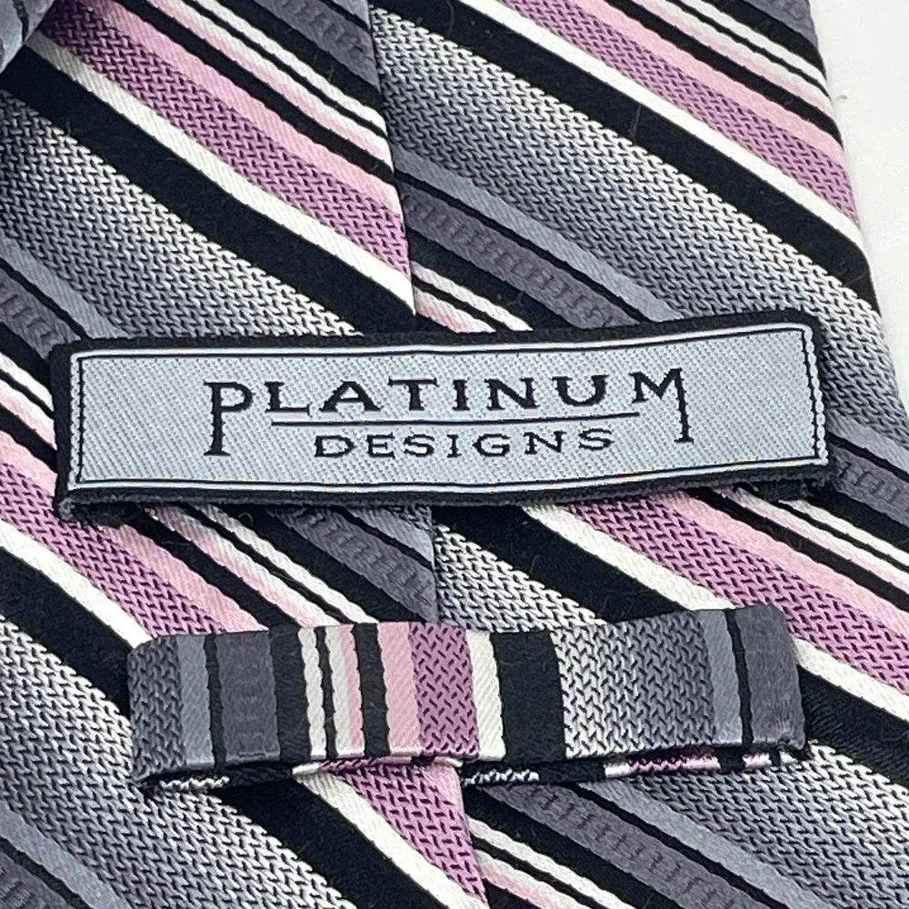 Platinum Designs Tie Handmade‎ Silk Pink Gray Black VTG 3.75x62